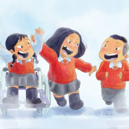 Children welcoming a new student at a Himalayan school during Dharma class with a singing bowl