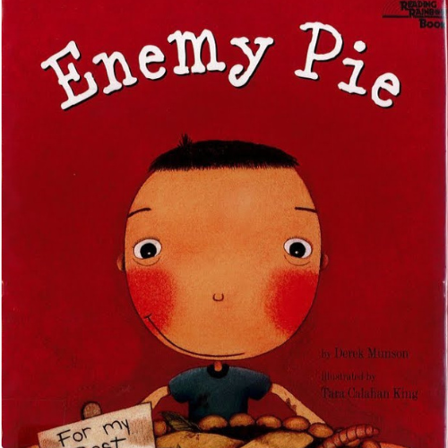 A boy and his new friend eat pie at a table, laughter replacing suspicion in a cozy kitchen.